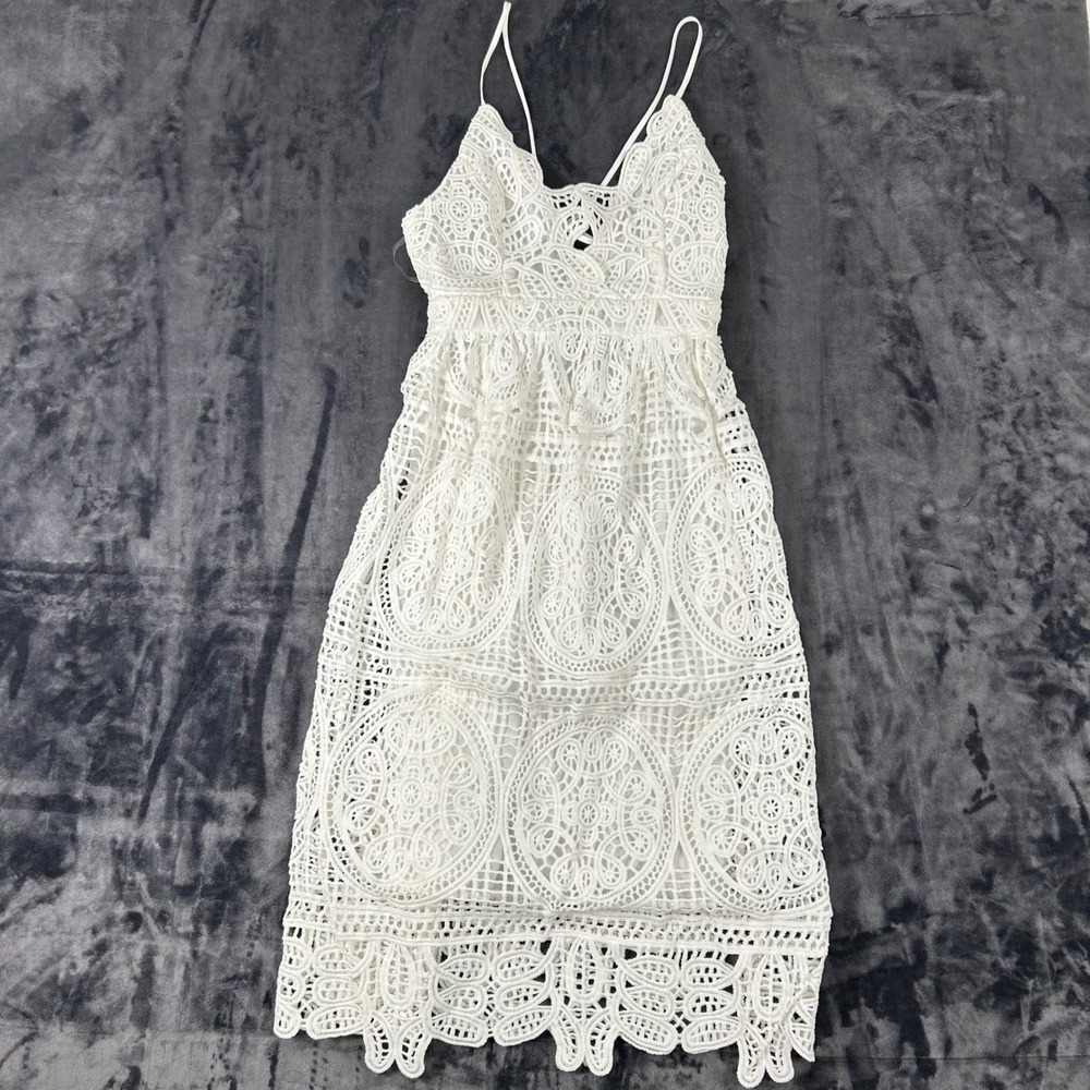 DO+BE Crochet Lace Midi Dress Womens‎ Small White Boho Medallion GR0082